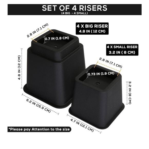 Utopia Bedding Adjustable Bed Risers Black 3, 5, 8 Inch Set - Picture 12 of 12